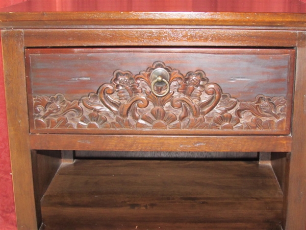 SECOND MATCHING NIGHT STAND WITH CARVED FLORAL DESIGN