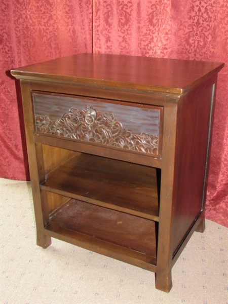 SECOND MATCHING NIGHT STAND WITH CARVED FLORAL DESIGN