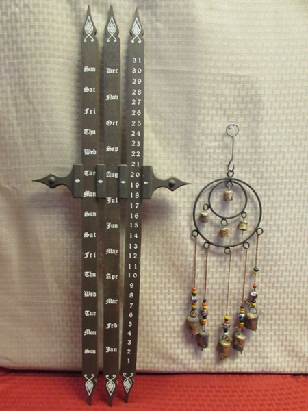 CHARMING WOODEN GERMAN MADE PERPETUAL WALL CALENDER & BEADED WINDCHIME