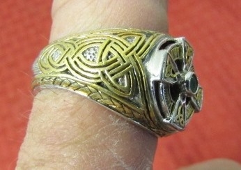 CELTIC KNOT GREEN STONE 925 STERLING SILVER GOLD VERMEIL ACCENTS MENS RING