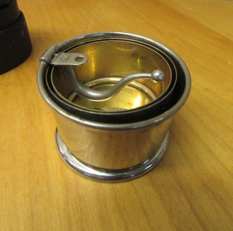 UNIQUE ANTIQUE COLLAPSIBLE TRAVEL CUP WITH HANDLE & LEATHER CASE