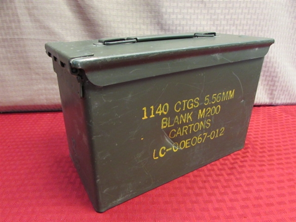 METAL AMMO BOX WITH ALMOST 350 ROUNDS OF 22 LONG RIFLE CARTRIDGES & 20 ROUNDS OF 22 LONG RIFLE BIRD SHOT