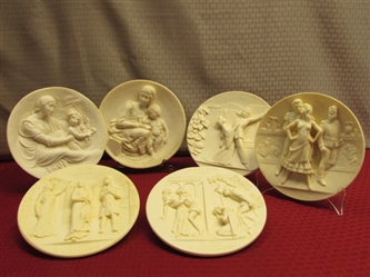 SIX PRETTY VINTAGE IVORY ALABASTER COLLECTIBLE PLATES - GRAND OPERA COLLECTION MADAM BUTTERFLY, CARMEN & MORE