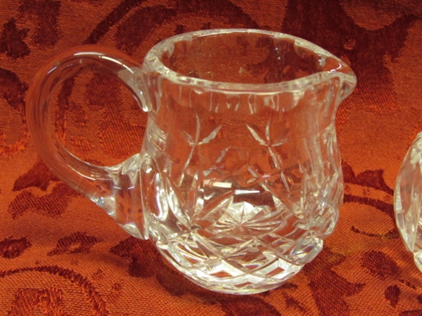 GORGEOUS VINTAGE NEW HAND CUT LEAD CRYSTAL - CREAMER & SUGAR BOWL WITH SPOON