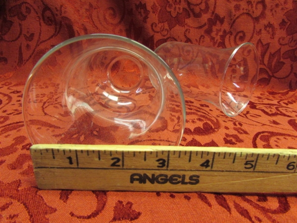 TWO NEVER USED BELL SHAPED GLASS LAMP CHIMNEYS