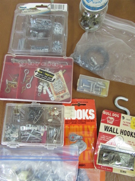 OODLES OF INSIDE THE HOUSE HARDWARE-HANGERS, HOOKS, TAPE. COPPER FITTINGS & TOO MUCH MORE TO LIST