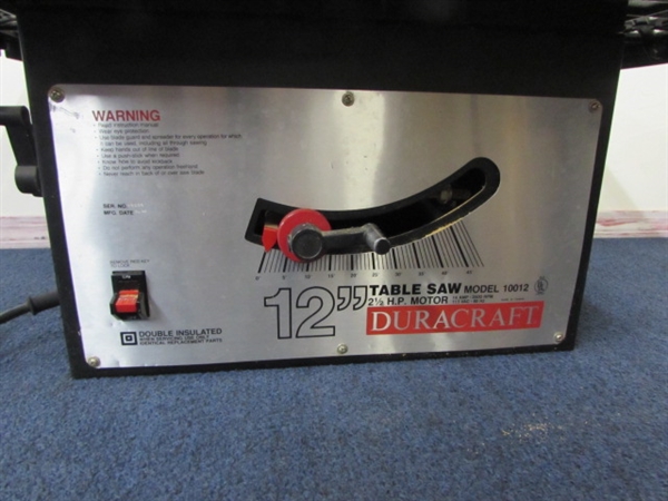 DURACRAFT 12 TABLE SAW WITH BLADE & FENCE