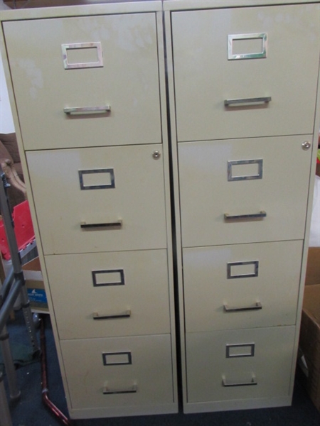 TWO FOUR DRAWER METAL FILE CABINETS WITH LOADS OF PENDAFLEX FILE HANGERS
