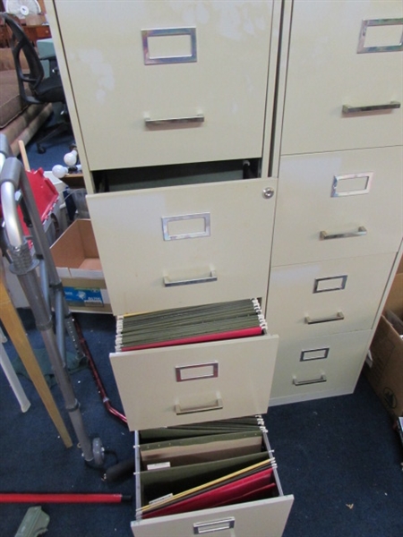 TWO FOUR DRAWER METAL FILE CABINETS WITH LOADS OF PENDAFLEX FILE HANGERS