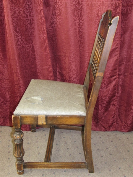 BEAUTIFUL ANTIQUE SIDE CHAIR WITH LOVELY CARVED DETAILS & UPHOLSTERED SEAT
