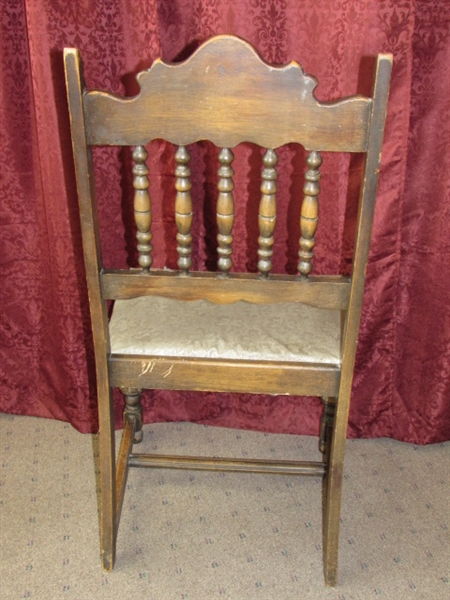 BEAUTIFUL ANTIQUE SIDE CHAIR WITH LOVELY CARVED DETAILS & UPHOLSTERED SEAT
