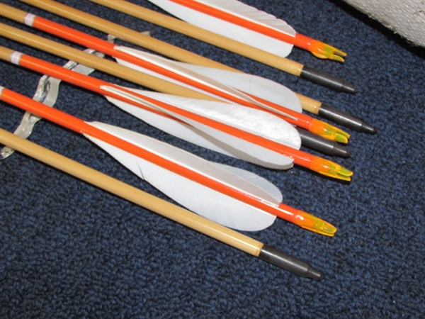 PRACTICE MAKES PERFECT!  HIGH QUALITY BEAR LONG BOW, TARGET ARROWS WITH QUIVER & TARGET