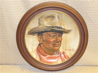 THE DUKE!  FRAMED HISTORICAL FIRST EDITION COLLECTORS PLATE-AN OFFICIAL TRIBUTE TO JOHN WAYNE