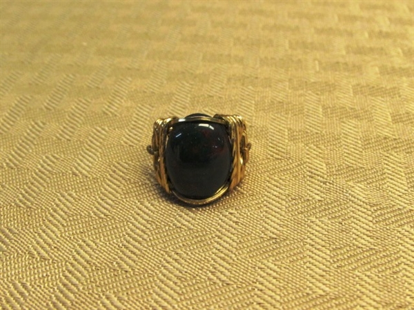 BRILLIANT GOLD WIRE WRAPPED BLOODSTONE RING