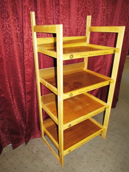 HANDY ALL WOOD 4 SHELF  DISPLAY RACK-PERFECT FOR THE PANTRY, GREAT IN THE GARAGE!