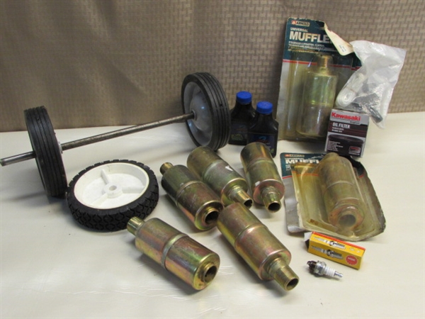 PARTS FOR YOUR SMALL ENGINE-NEW 4-8 HP ARNOLD MUFFLERS, OIL FILTER, SPARK PLUG, WHEELS & MORE