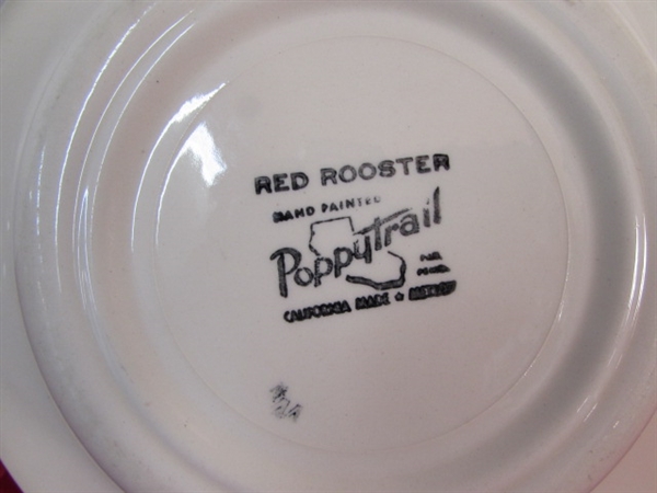 RED ROOSTER HAND PAINTED BOWL SOLID WOOD SMALL STOOL, WOOD LATTICE WORK DISH 184 & MORE