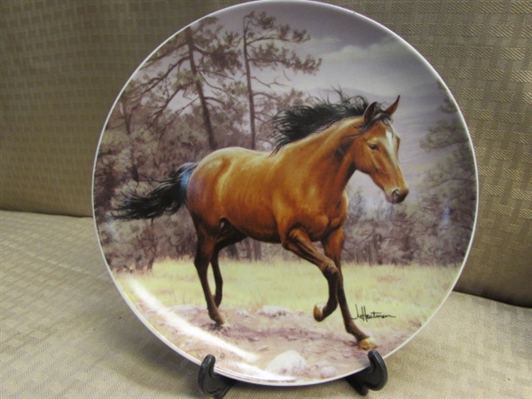 BEAUTIFUL NEW WILD HORSE THROW BLANKET & 3 COLLECTIBLE DECORATIVE HORSE PLATES 