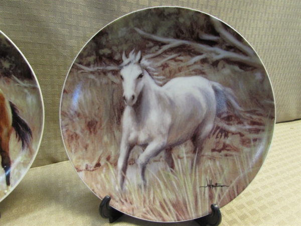 BEAUTIFUL NEW WILD HORSE THROW BLANKET & 3 COLLECTIBLE DECORATIVE HORSE PLATES 