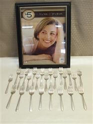 FORKS & A FRAME!  TWO DOZEN SILVER PLATE FORKS & A NEVER USED PICTURE FRAME