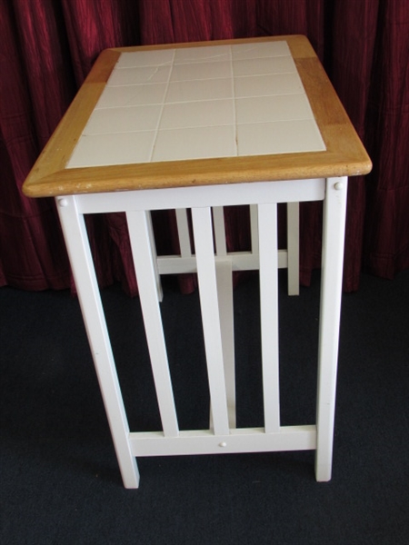 CHARMING WHITE TILE TOPPED TABLE/STAND
