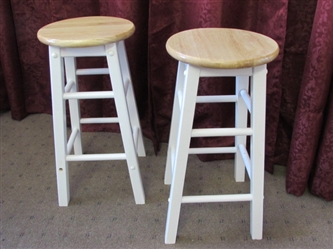 TWO VERY STURDY SOLID WOOD STOOLS
