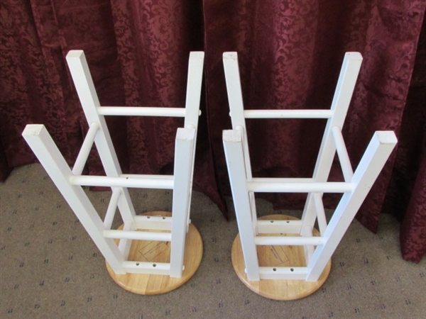 TWO VERY STURDY SOLID WOOD STOOLS