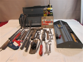 METAL CRAFTSMAN TOOL BOX WITH TORCH AND LOADS OF TOOLS