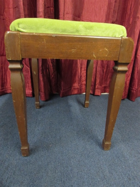 VINTAGE SEWING STOOL WITH NOTIONS ORGANIZER BELOW THE CUSHION