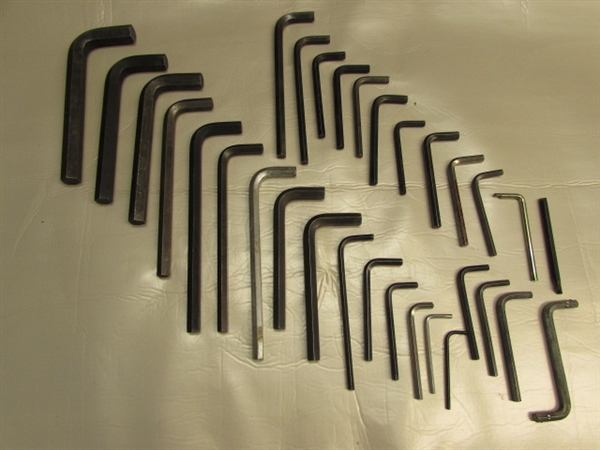OVER TWO DOZEN HEX KEY ALLEN WRENCHES IN VARIOUS SIZES BIG TO SMALL