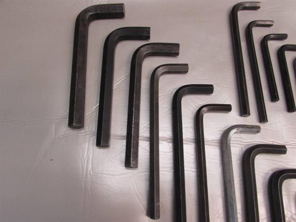 OVER TWO DOZEN HEX KEY ALLEN WRENCHES IN VARIOUS SIZES BIG TO SMALL