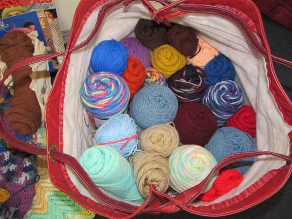LOADS OF KNITTING/CROCHETING SUPPLIES, NEEDLES, HOOKS, YARN & PROJECTS THAT NEED COMPLETING