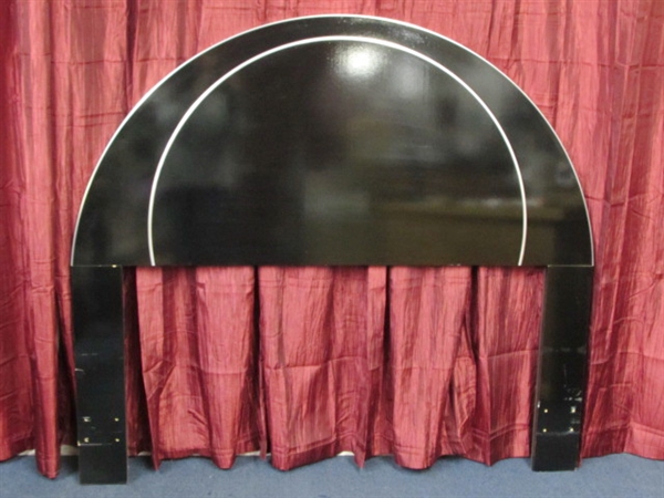 BEAUTIFUL BLACK LACQUER QUEEN SIZE HEADBOARD WITH SILVER ACCENTS