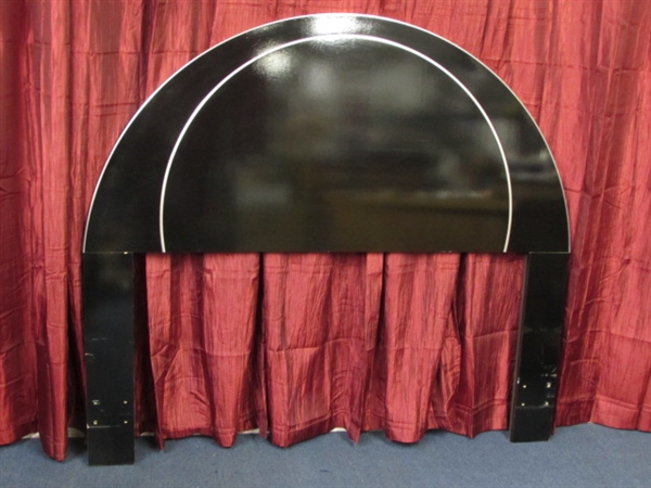 BEAUTIFUL BLACK LACQUER QUEEN SIZE HEADBOARD WITH SILVER ACCENTS
