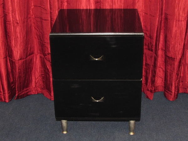 BLACK LACQUER TWO DRAWER NIGHT STAND 