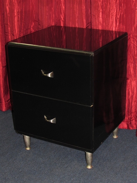 BLACK LACQUER TWO DRAWER NIGHT STAND 
