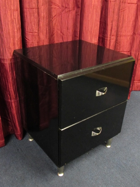 BLACK LACQUER TWO DRAWER NIGHT STAND #2