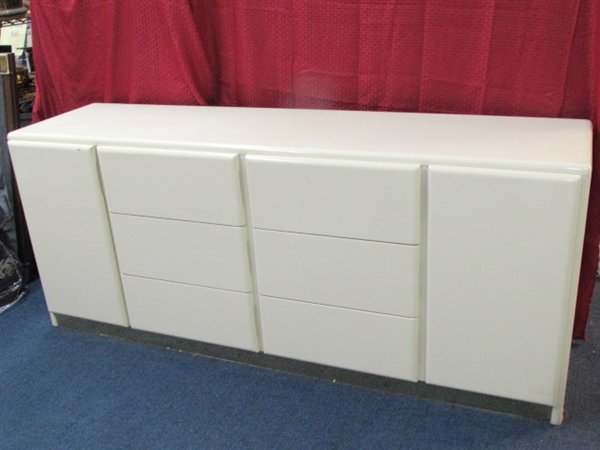 AWESOME & UNIQUE IVORY LACQUER STORAGE CABINET GREAT FOR ANY ROOM!  LOTS OF STORAGE SPACE!
