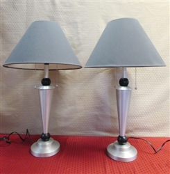 SLEEK PAIR OF BRUSHED SILVER FINISH ACCENT LAMPS
