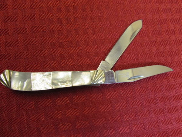 BEAUTIFUL FROST CUTLERY  POCKET KNIFE WITH INLAID MOTHER OF PEARL HANDLE   & NICKEL SILVER BOLSTERS 