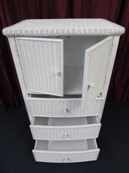 WHITE WICKER ARMOIRE 30.5 " WIDE X  50.5" TALL