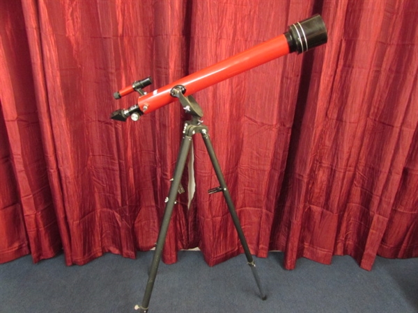 BRIGHT RED TELESCOPE WITH A TRIPOD  BY TASCO