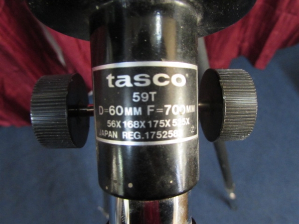 BRIGHT RED TELESCOPE WITH A TRIPOD  BY TASCO