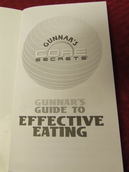 GUNNAR'S CORE SECRETS WORK OUT BALL W/PUMP, FOUR WORKOUT DVD's, GUIDE TO EFFECTIVE EATING & 6 DAY EXPRESS DIET PLAN BOOK 