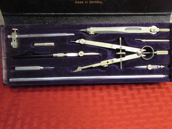 THE A. LIETZ COMPANY SAN FRANCISCO VINTAGE DRAFTING TOOL SET IN CASE-NICE!