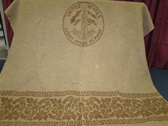 COLLECTIBLE TAN WOOL BLANKET WITH UNITED STATES LIGHTHOUSE SERVICE EMBLEM 