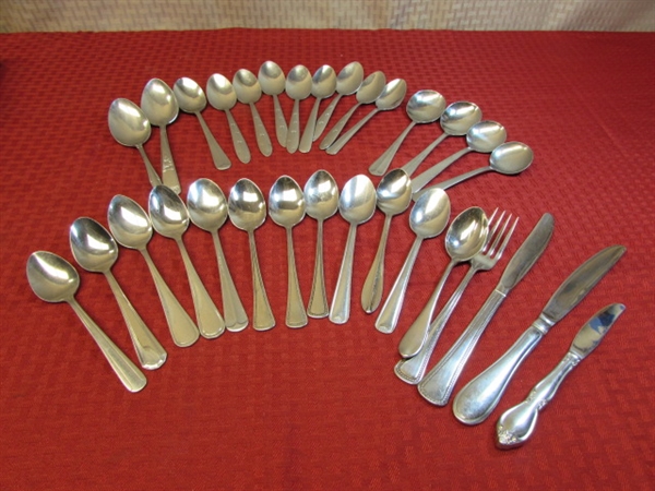 BEAUTIFUL STAINLESS STEEL  SIX SETTING FLATWARE SET, STAINLESS STEEL UTENSIL TRAY & MORE... 