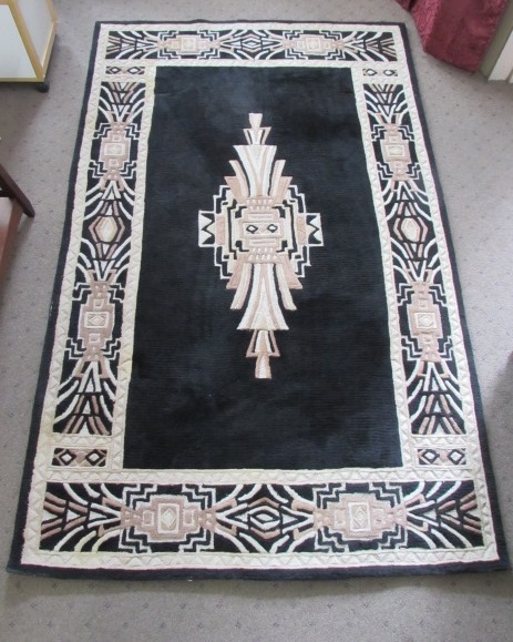 GREAT BIG HAND TUFTED WOOL AREA RUG IN SHADES OF BLACK, BROWN & TAN 