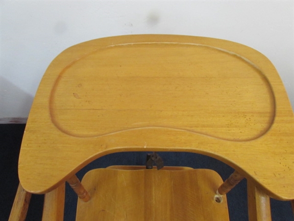 VINTAGE SOLID WOOD CARVED BACK BABY HIGH CHAIR 