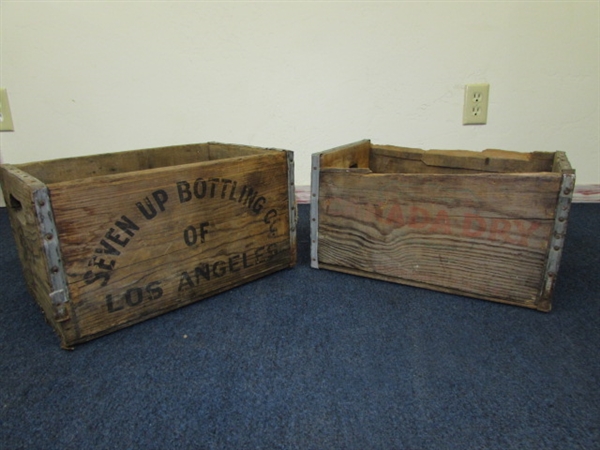 VINTAGE WOOD 7UP CRATE AND WOOD CANNADA DRY CRATE